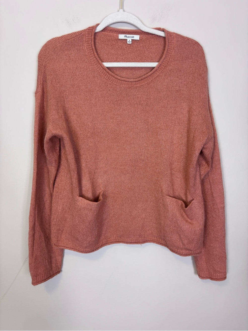Madewell Pink Crewneck Sweater with Front Pockets Medium